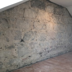 bare wall after being stripped of plaster