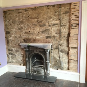 Exposed area around fireplace