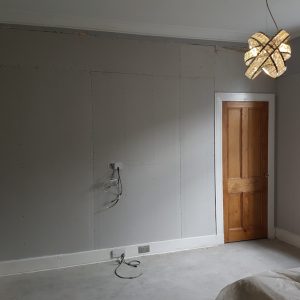 Wall with new plasterboard