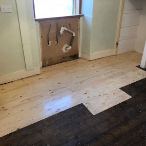 kitchen floor being treated