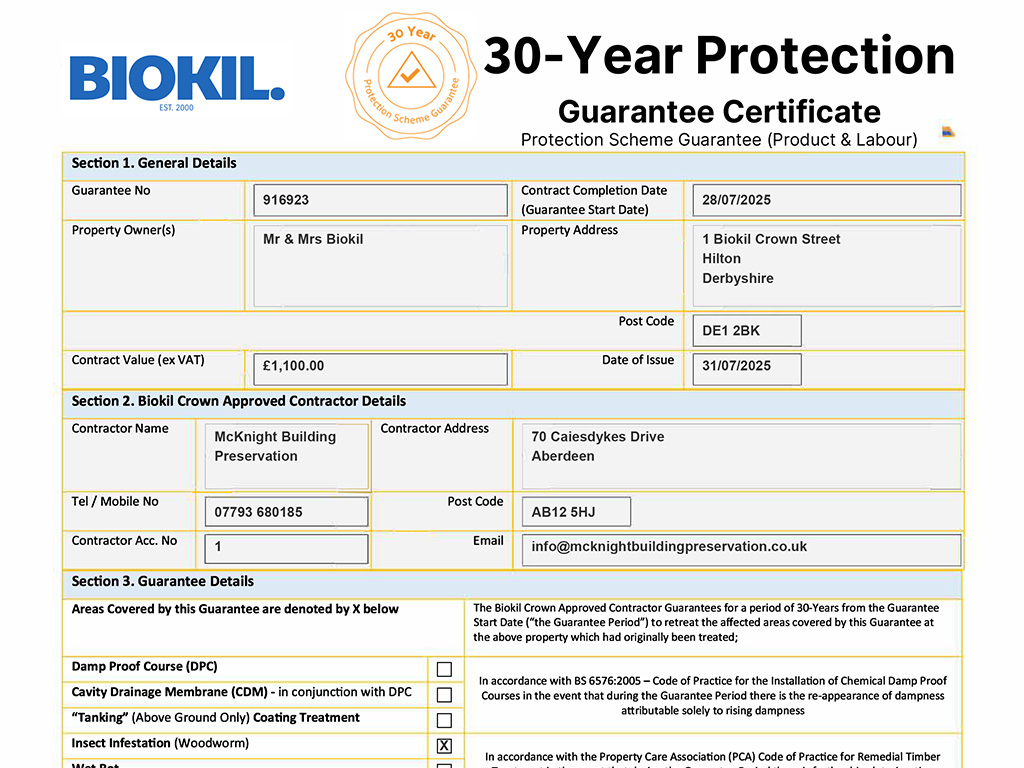 Biokil sample certificate image
